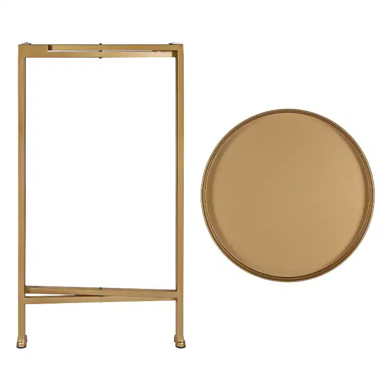 Table d'appoint pliante ronde en métal avec plateau - Noir et or, 35,5 cm