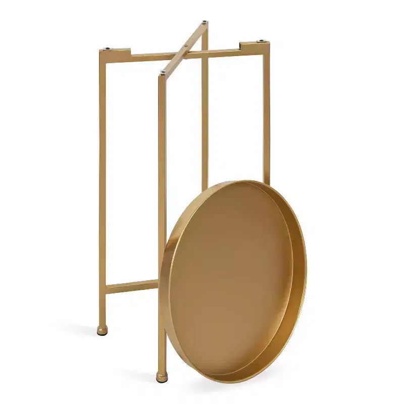 Table d'appoint pliante ronde en métal avec plateau - Noir et or, 35,5 cm