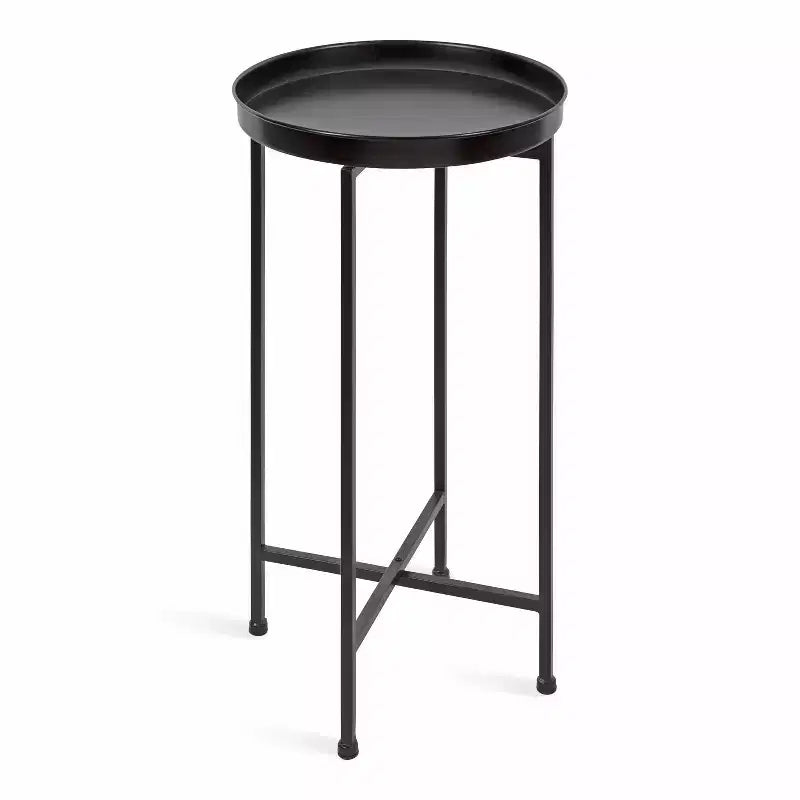 Table d'appoint pliante ronde en métal avec plateau - Noir et or, 35,5 cm