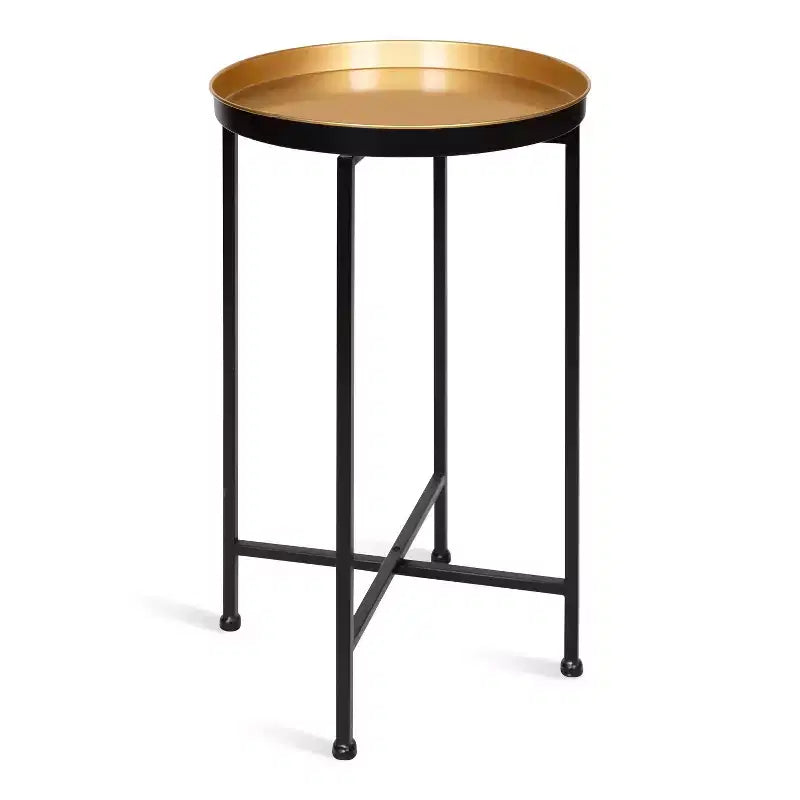 Table d'appoint pliante ronde en métal avec plateau - Noir et or, 35,5 cm