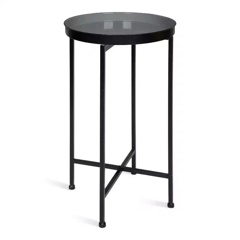 Table d'appoint pliante ronde en métal avec plateau - Noir et or, 35,5 cm