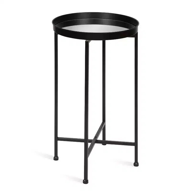 Table d'appoint pliante ronde en métal avec plateau - Noir et or, 35,5 cm