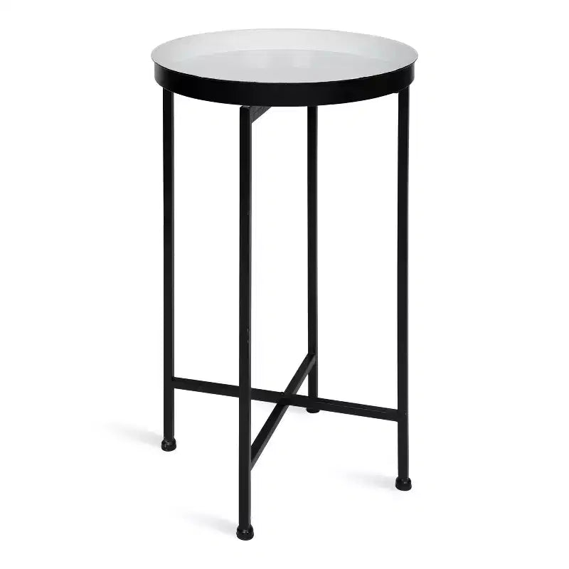 Table d'appoint pliante ronde en métal avec plateau - Noir et or, 35,5 cm