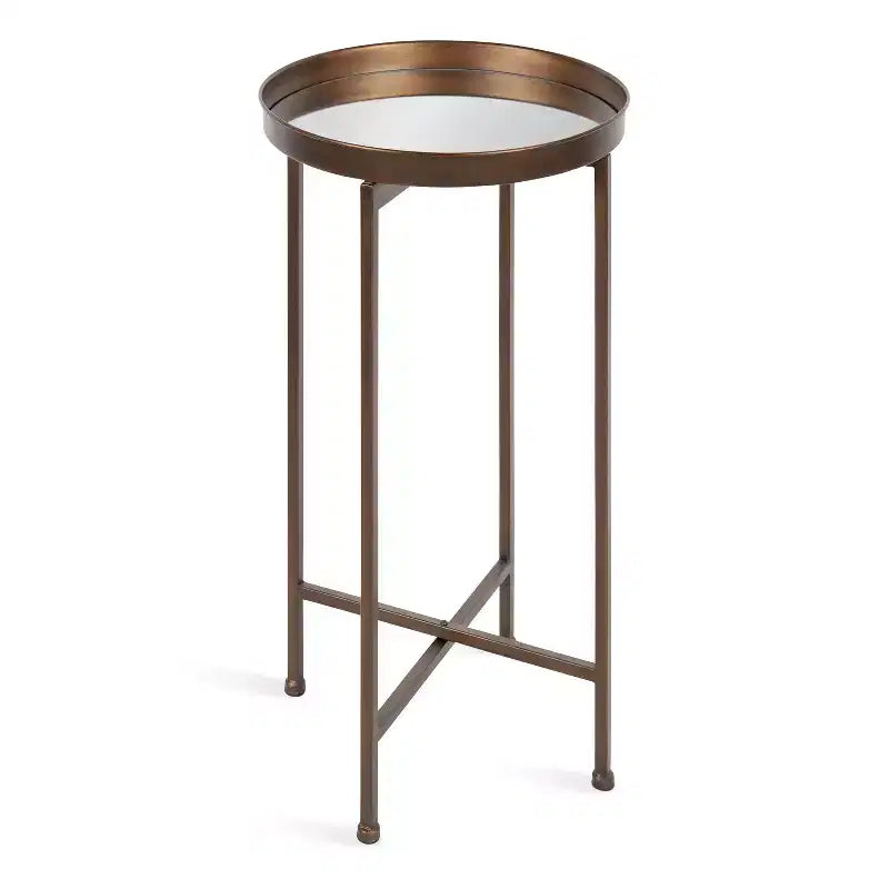 Table d'appoint pliante ronde en métal avec plateau - Noir et or, 35,5 cm