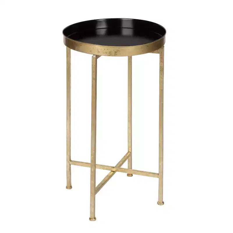 Table d'appoint pliante ronde en métal avec plateau - Noir et or, 35,5 cm