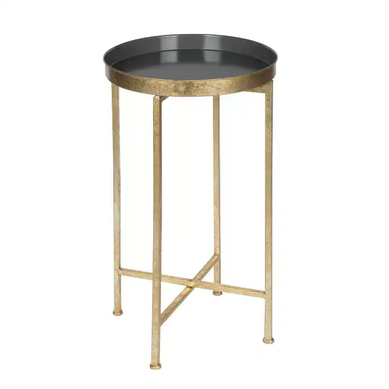 Table d'appoint pliante ronde en métal avec plateau - Noir et or, 35,5 cm
