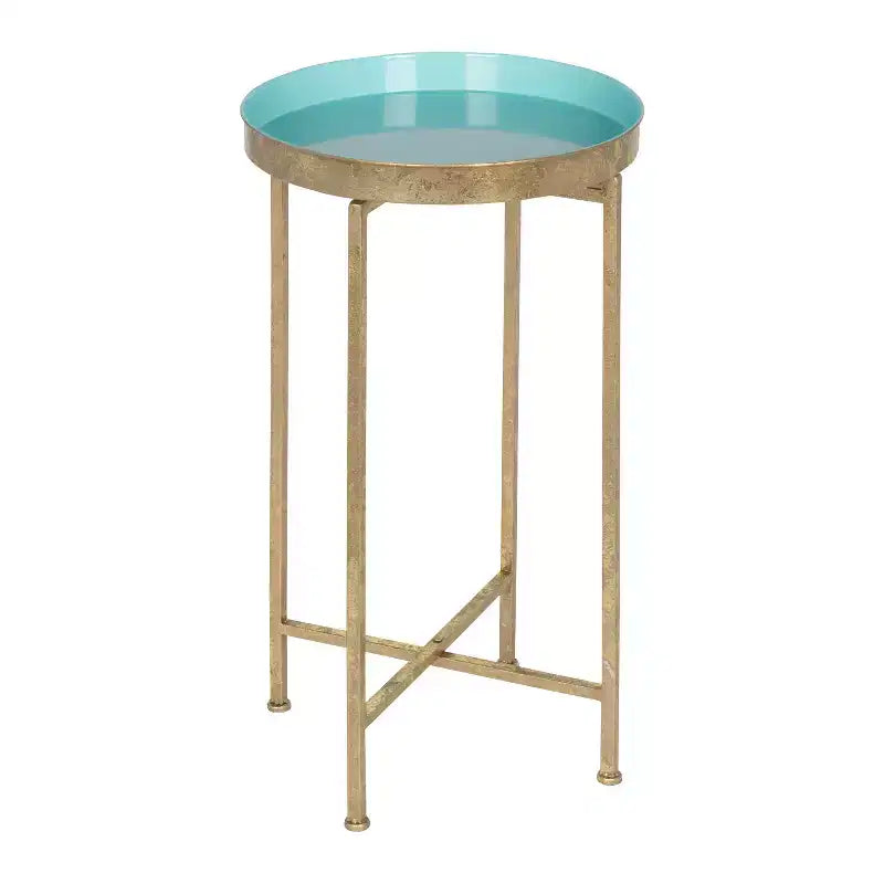 Table d'appoint pliante ronde en métal avec plateau - Noir et or, 35,5 cm