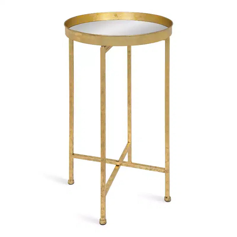 Table d'appoint pliante ronde en métal avec plateau - Noir et or, 35,5 cm