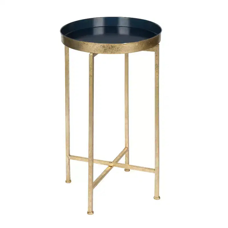 Table d'appoint pliante ronde en métal avec plateau - Noir et or, 35,5 cm