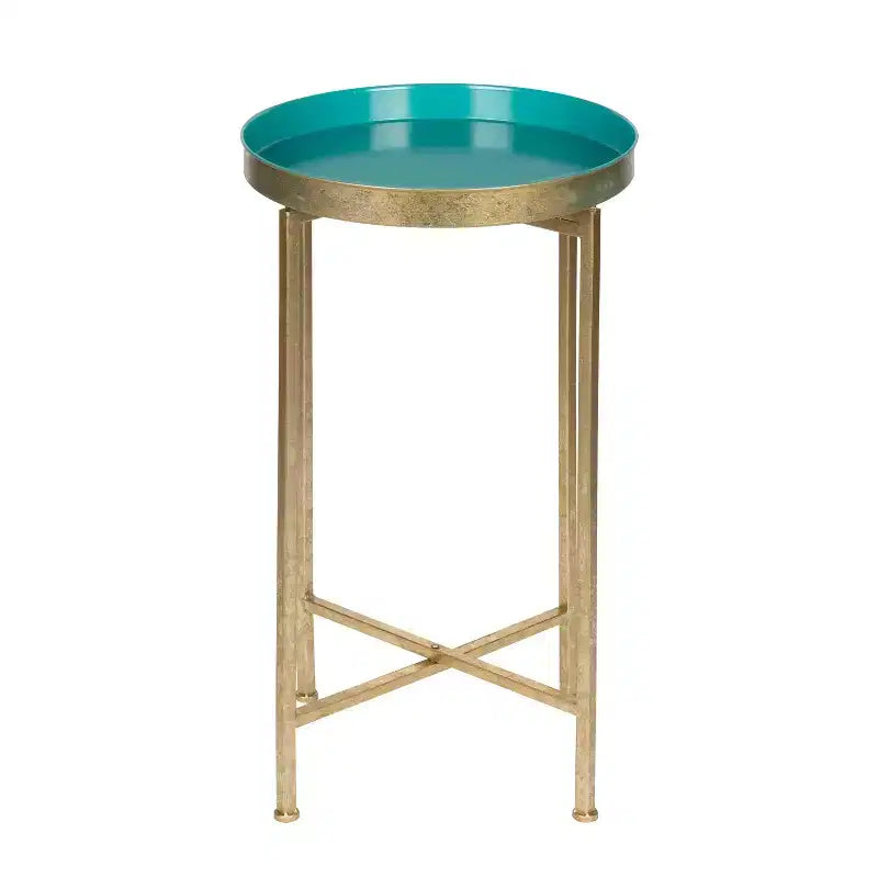 Table d'appoint pliante ronde en métal avec plateau - Noir et or, 35,5 cm
