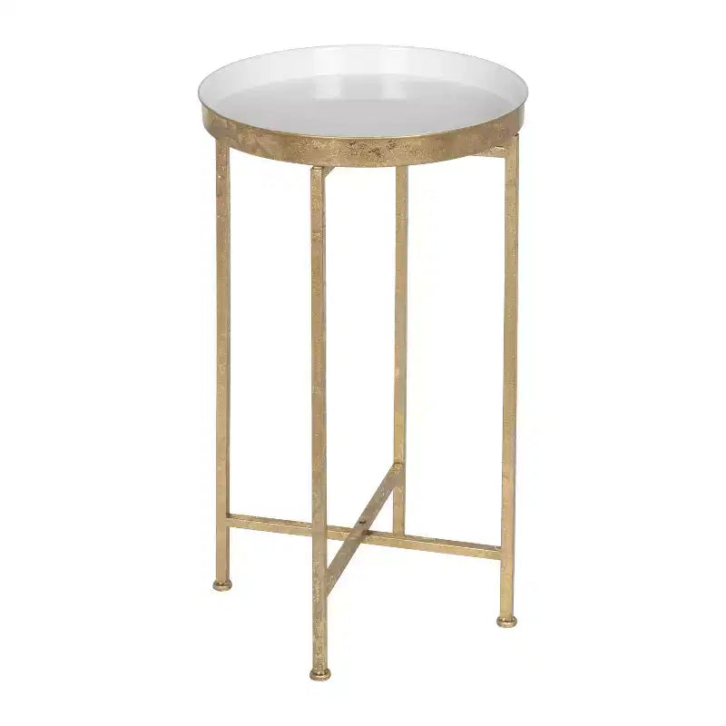 Table d'appoint pliante ronde en métal avec plateau - Noir et or, 35,5 cm