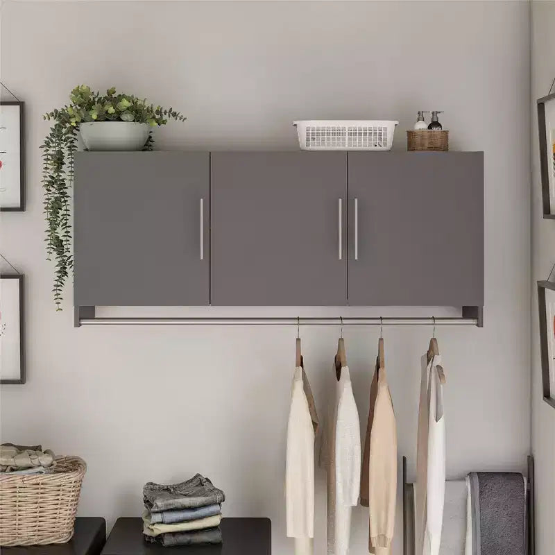 Armoire murale 3 portes avec tringle de suspension et étagères réglables - Rangement en MDF