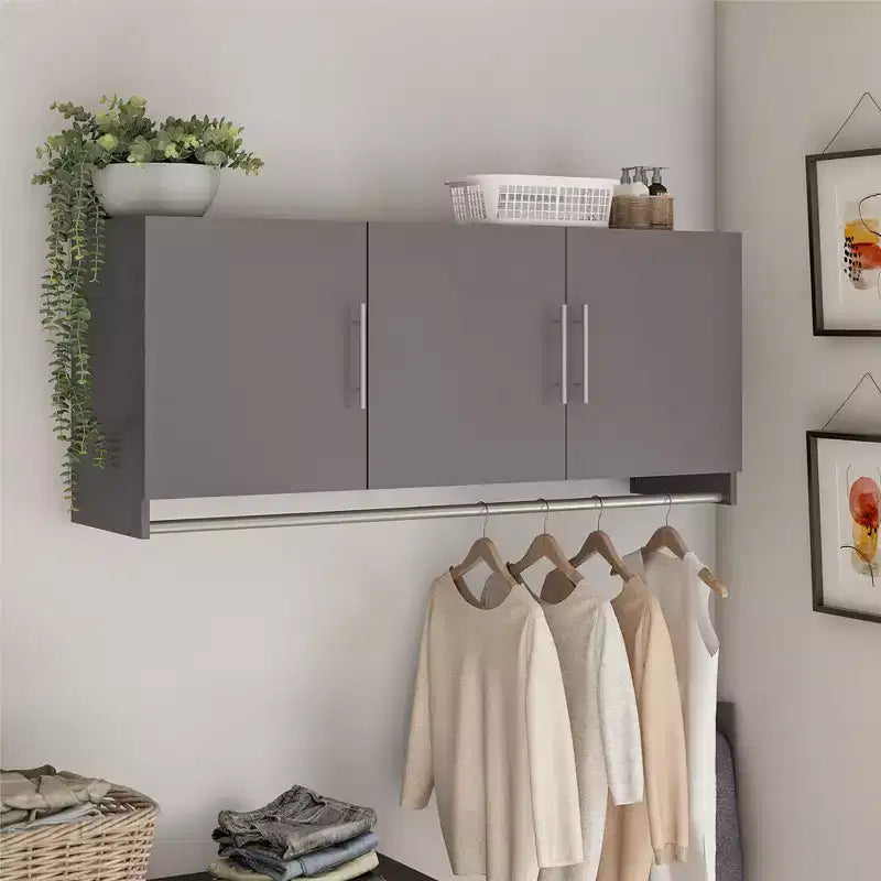 Armoire murale 3 portes avec tringle de suspension et étagères réglables - Rangement en MDF