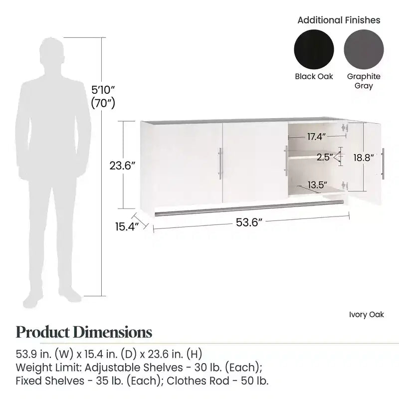 Armoire murale 3 portes avec tringle de suspension et étagères réglables - Rangement en MDF