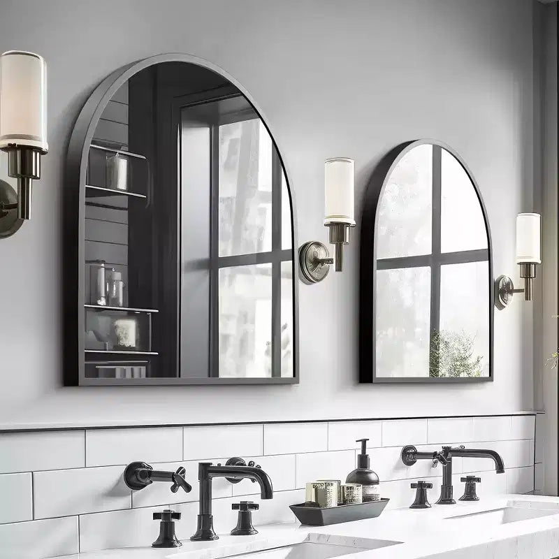 Miroir Mural Cintrée en Métal - Miroir de Salle de Bain, 28x30 Pouces