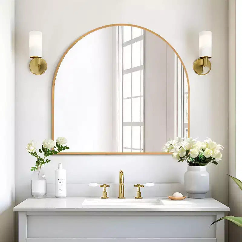 Miroir Mural Cintrée en Métal - Miroir de Salle de Bain, 28x30 Pouces