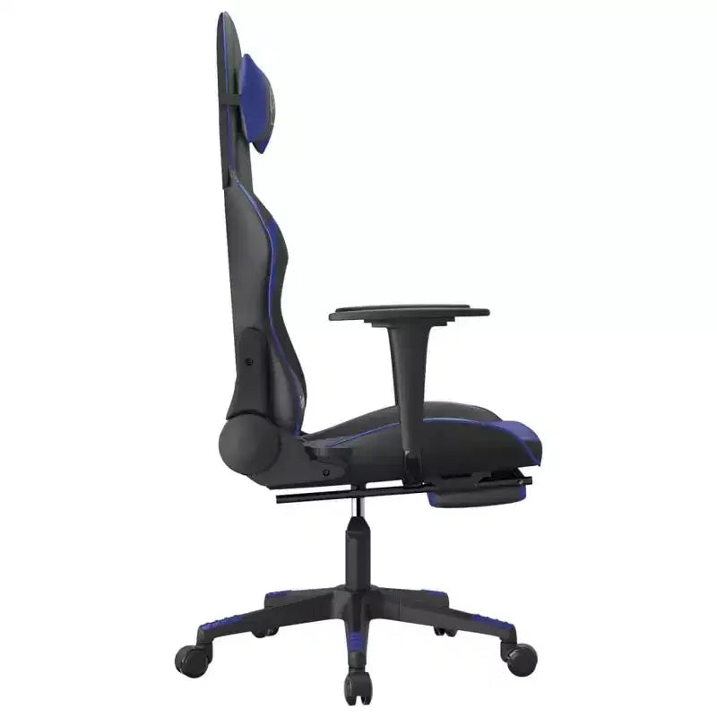 Chaise de gaming réglable avec repose-pieds, fonction massage et assise en similicuir - Noir et bleu
