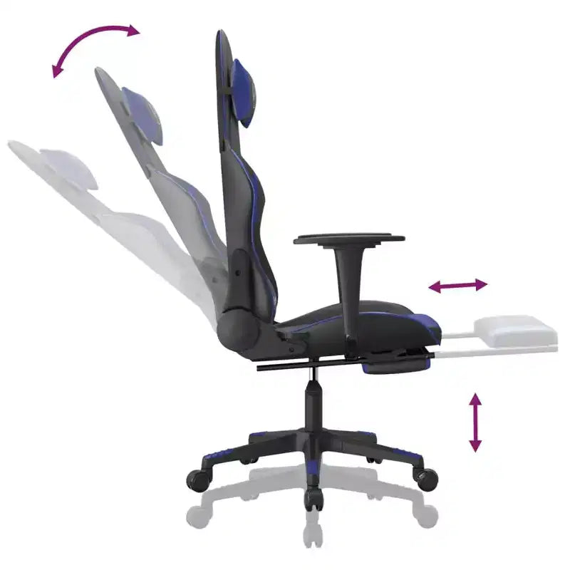 Chaise de gaming réglable avec repose-pieds, fonction massage et assise en similicuir - Noir et bleu