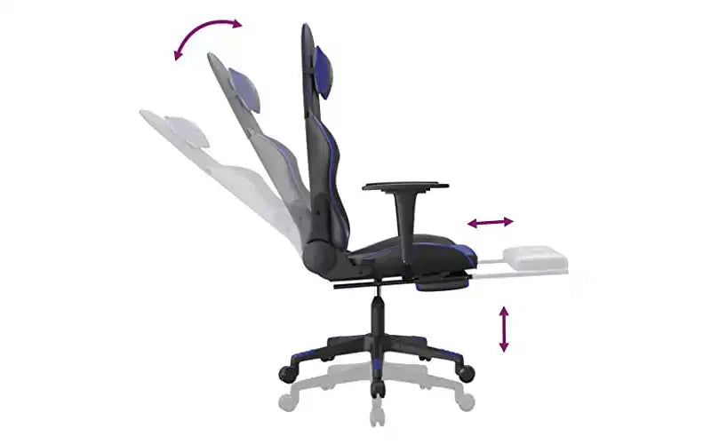 Chaise de gaming réglable avec repose-pieds, fonction massage et assise en similicuir - Noir et bleu